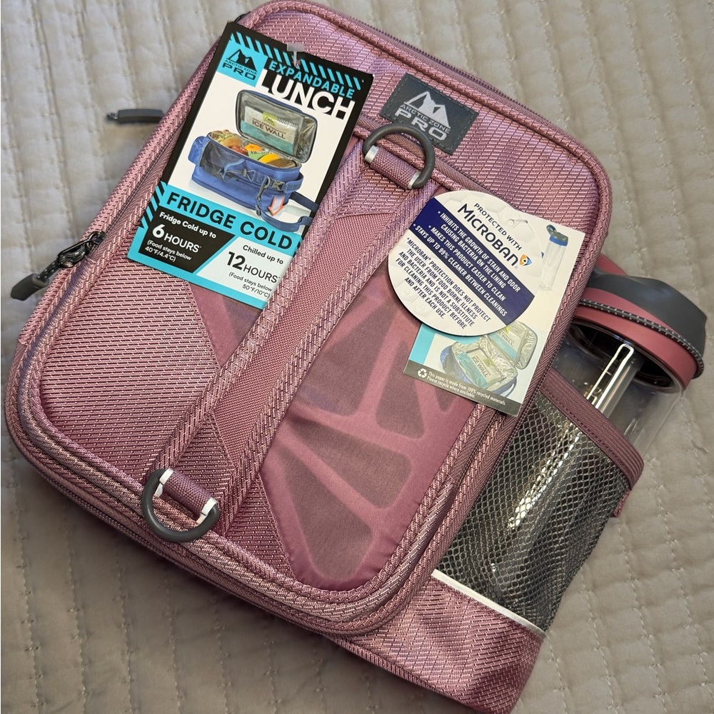 Pink Expandable Lunch Bag with Bottle Holder